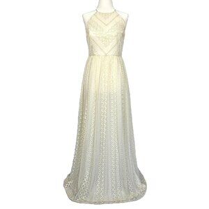 GIANNI BINI Ivory and Gold Halter Maxi Dress, Size 2